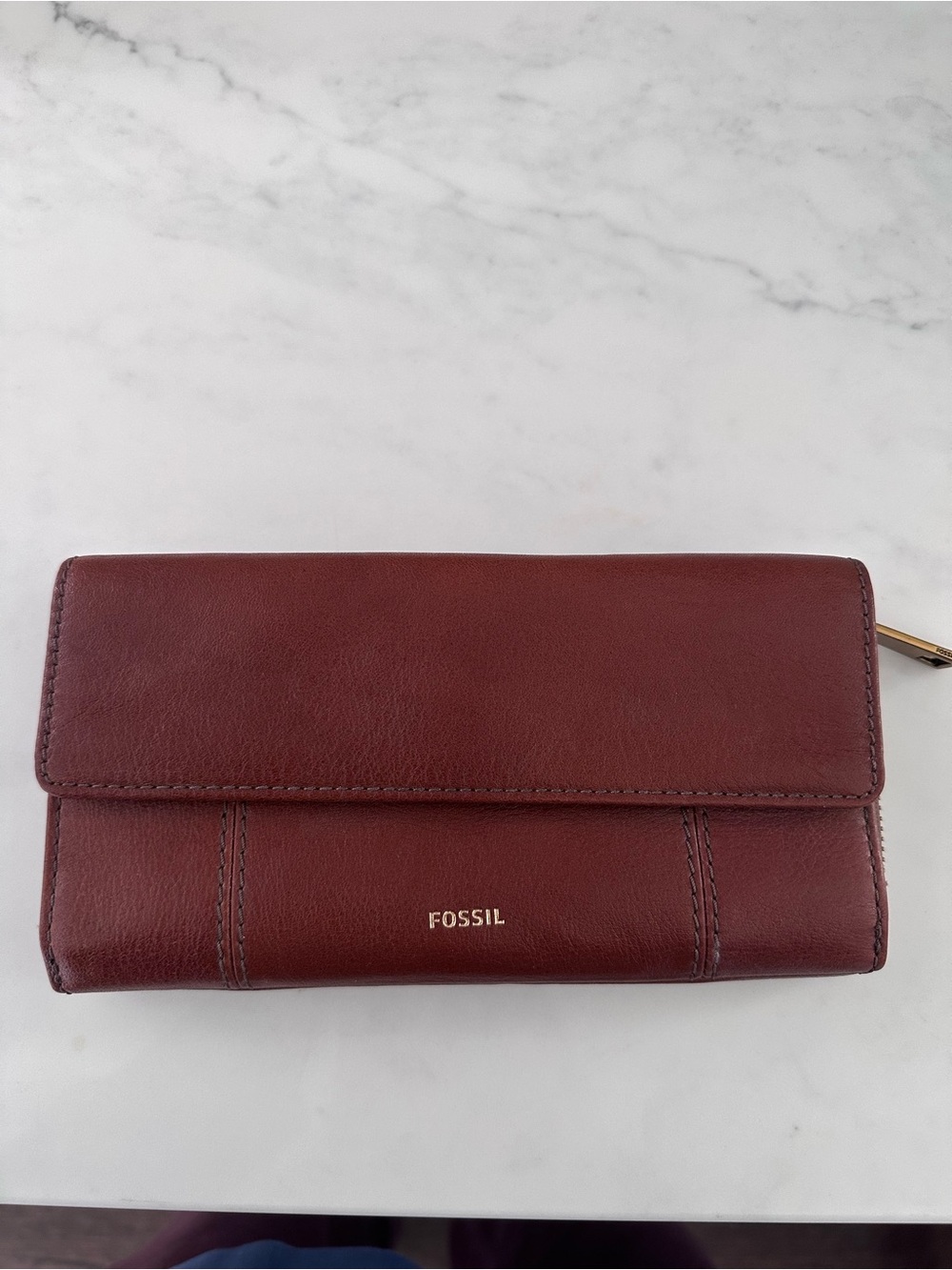 Fossil Leather Wallet - Wine